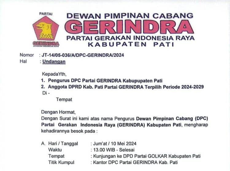 Tidak di Terima Berkunjung oleh DPD Partai Golkar, Partai Gerindra Pati Batal Silahturahmi