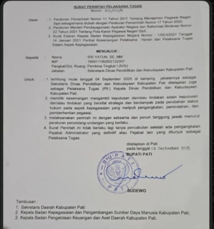 Sriyatun Ditunjuk Jadi Plt Kepala Dinas Pendidikan dan Kebudayaan Pati