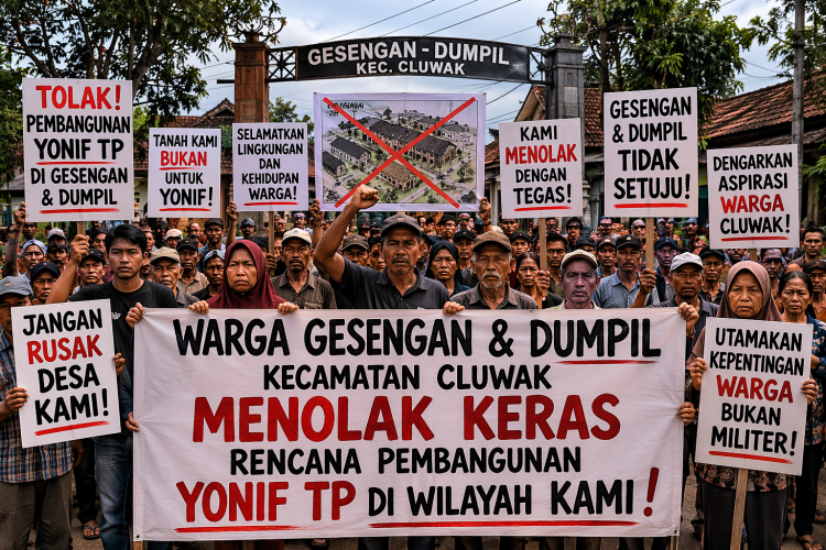 Aksi Warga Tolak Pembangunan Markas Yonif TP, Semut Ireng Kawal