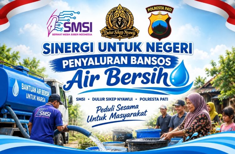Peduli Warga Terdampak Kekeringan, SMSI dan Dulur Sikep Nyawiji Gandeng Polresta Pati Salurkan Air Bersih