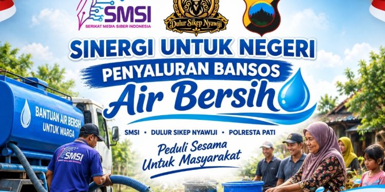 Peduli Warga Terdampak Kekeringan, SMSI dan Dulur Sikep Nyawiji Gandeng Polresta Pati Salurkan Air Bersih