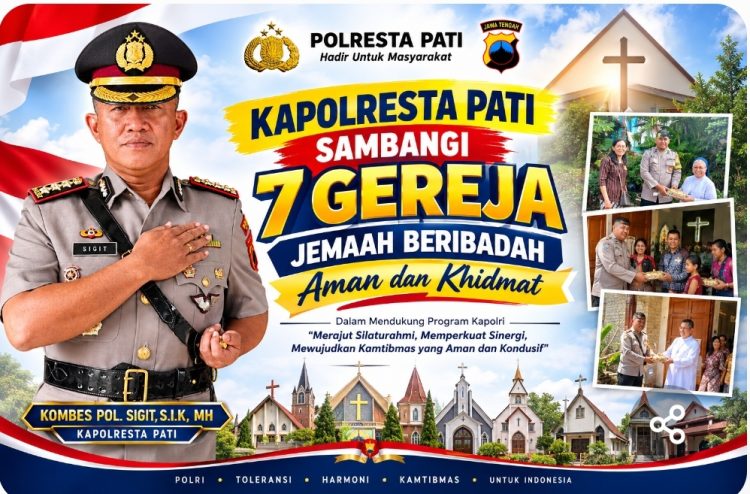Kapolresta Pati Sambangi 7 Gereja, Jemaat Beribadah Aman dan Khidmat